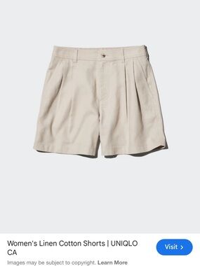 Uniqlo Women’s High Waist Linen Cotton mix Shorts in Light Green